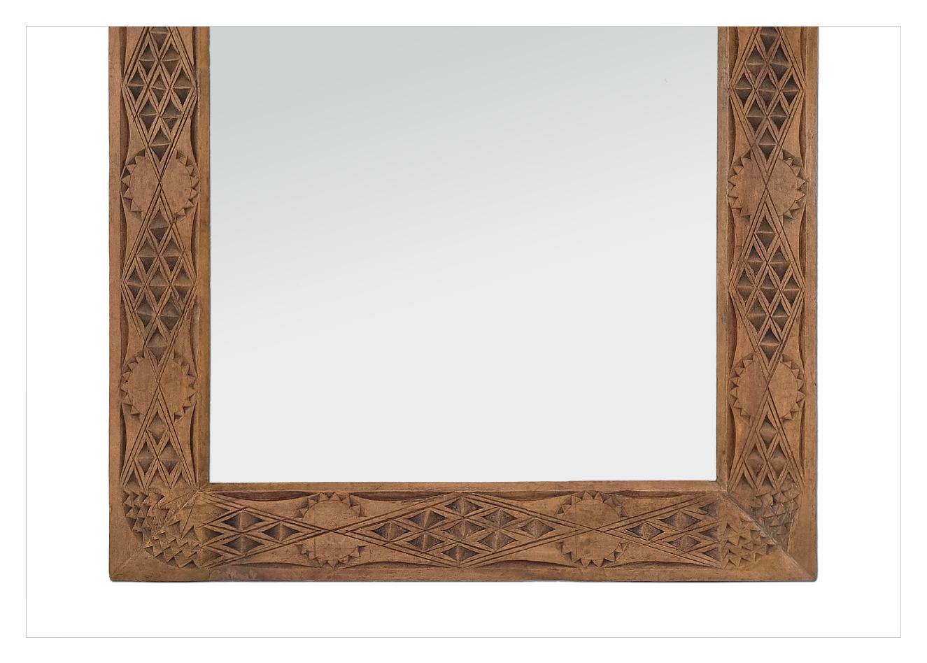 Large Antique French Mirror In Carved Wood, Oriental Style, circa 1920 For Sale 1