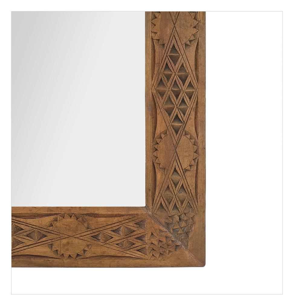 Large Antique French Mirror In Carved Wood, Oriental Style, circa 1920 For Sale 2