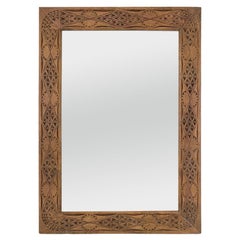 Large Antique French Mirror In Carved Wood, Oriental Style, circa 1920