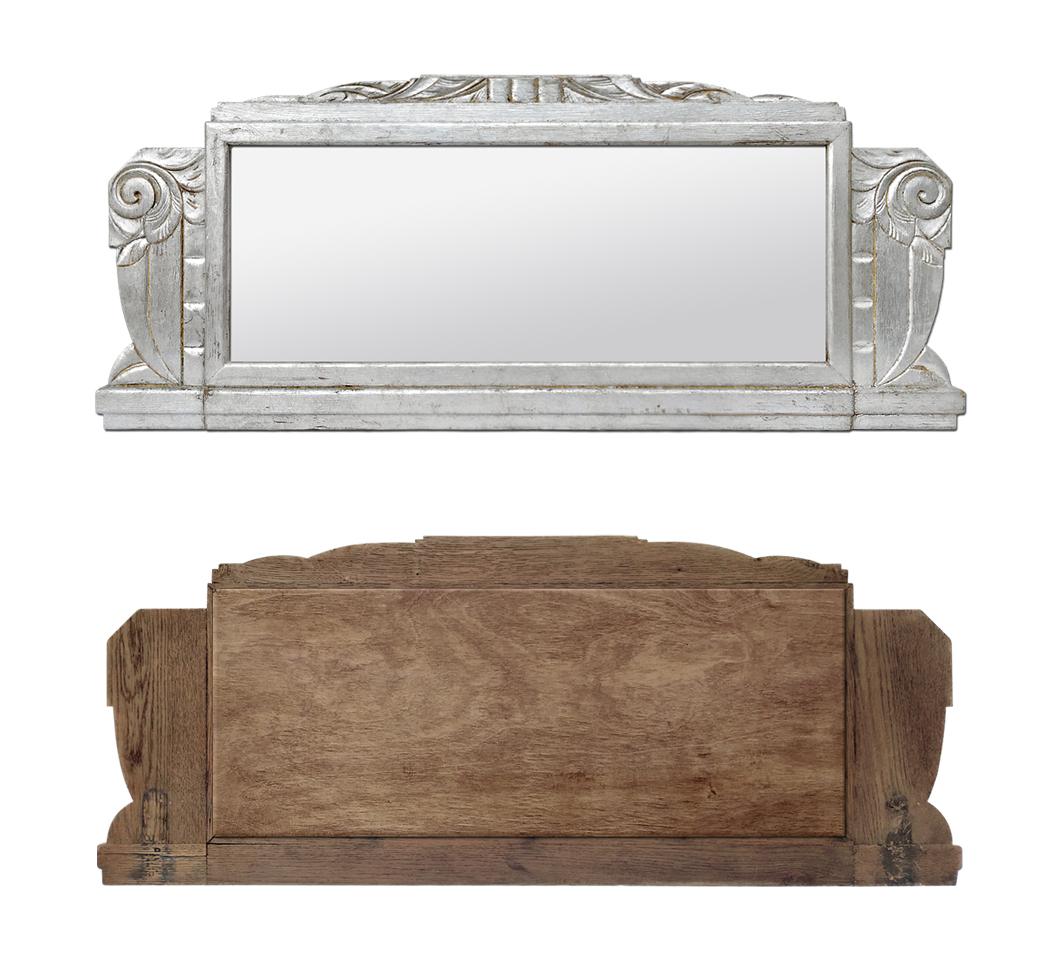 Argenté Grand miroir français ancien en bois argenté style Art Déco:: vers 1940 en vente
