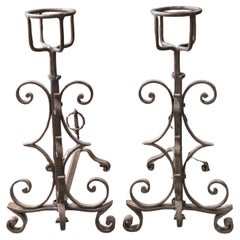 Large Antique French Napoleon III Andirons or Firedogs, 19th Century