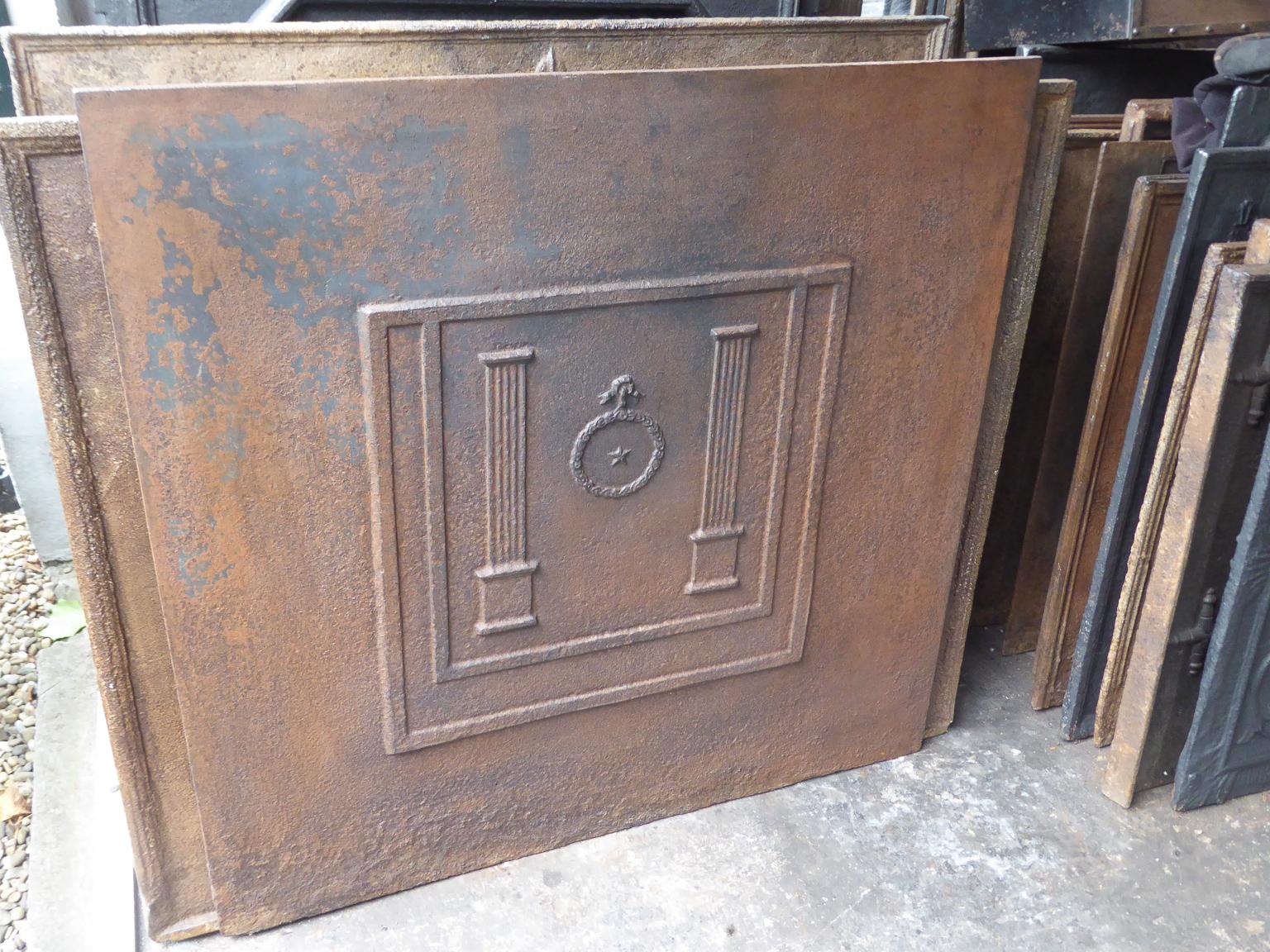 Cast Large Antique French Neoclassical 'Pillars of Freedom' Fireback / Backsplash For Sale