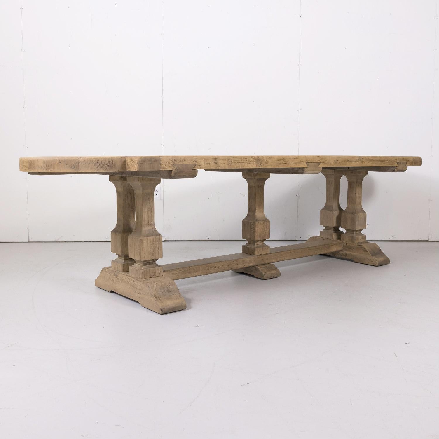 Large Antique French Normandy Bleached Oak Monastery Trestle Table 1