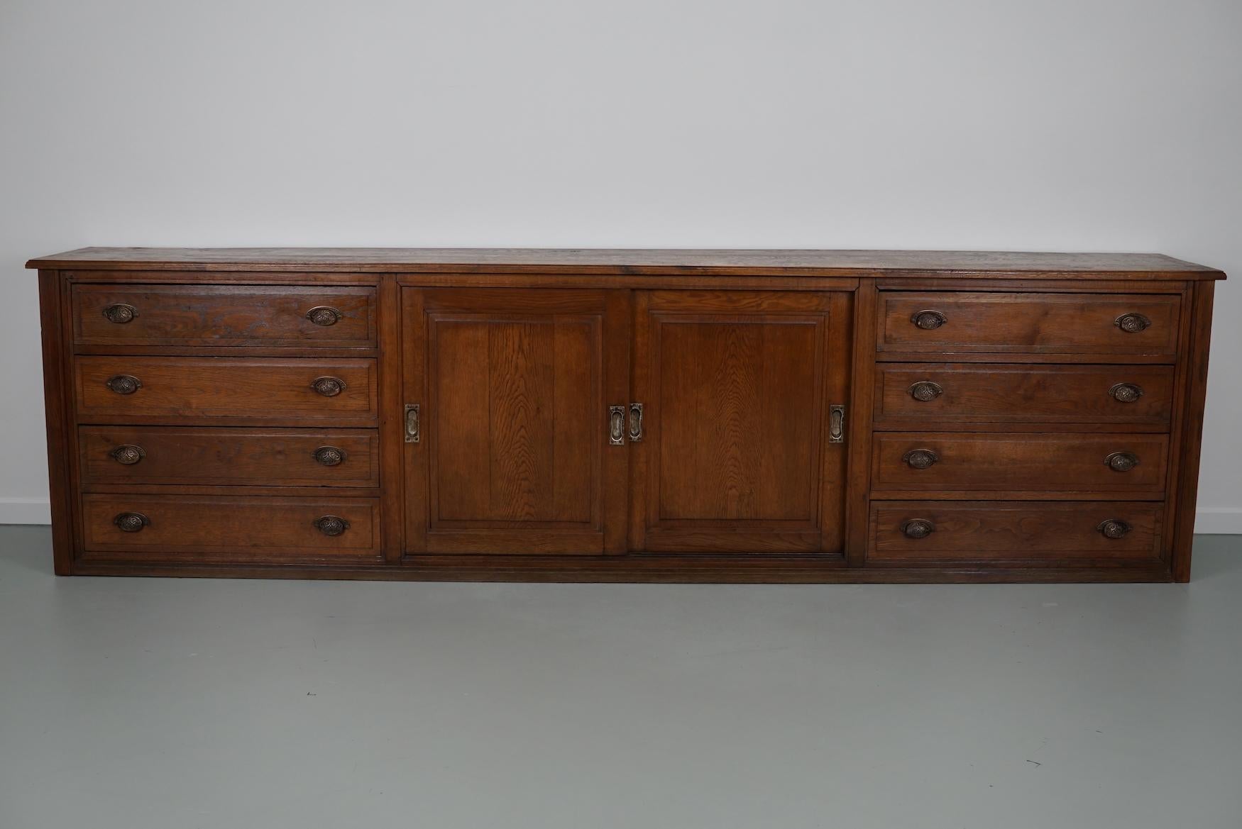 Industrial Large Antique French Oak Apothecary Cabinet or Sideboard, Circa 1900