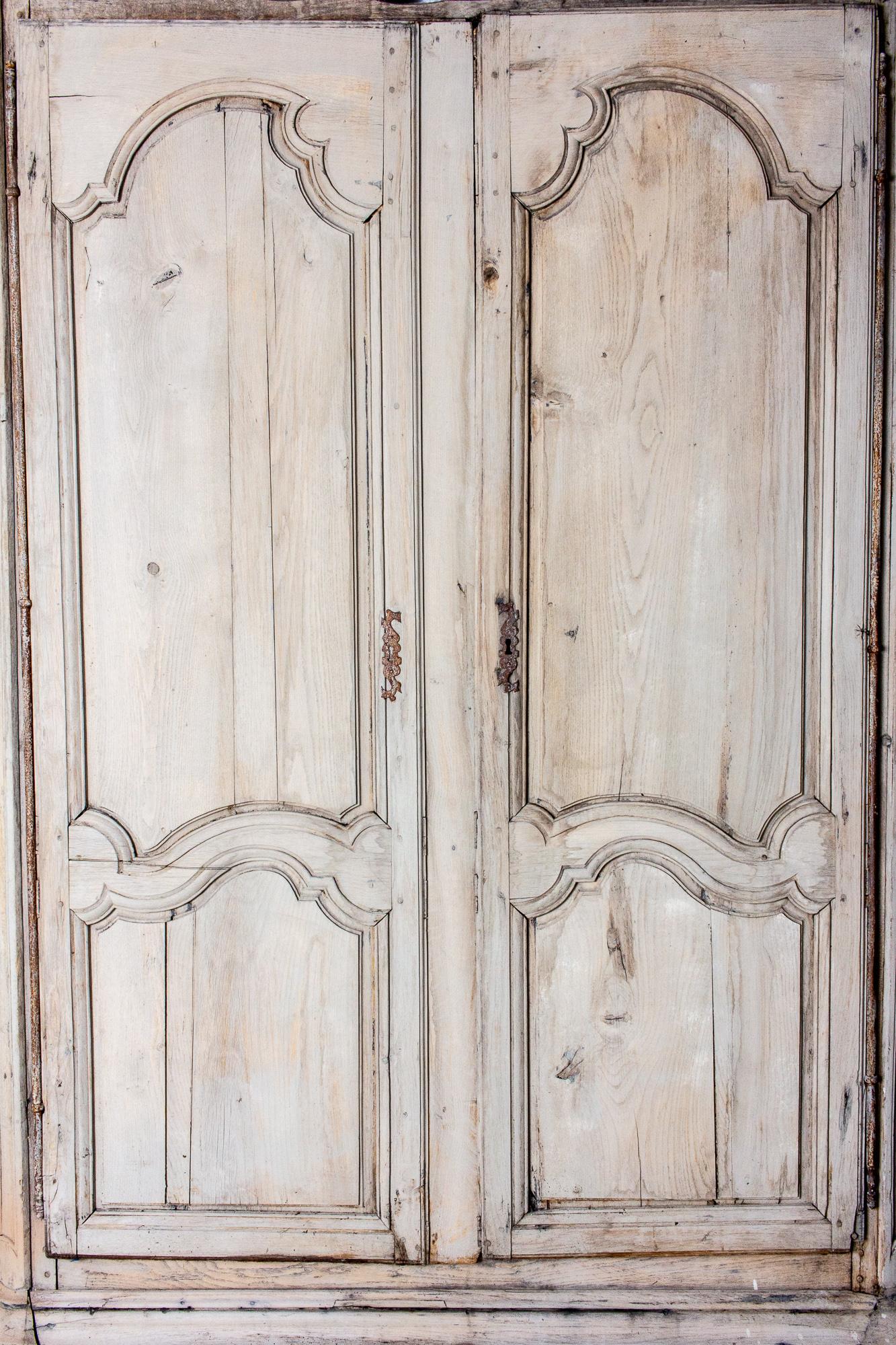 Large Antique French Oak Armoire in Greige Wash 6