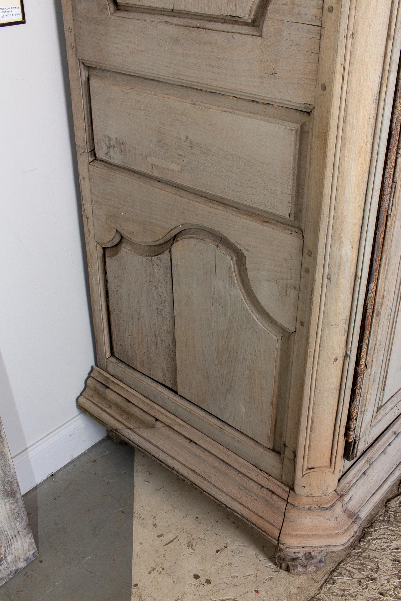 Large Antique French Oak Armoire in Greige Wash 13