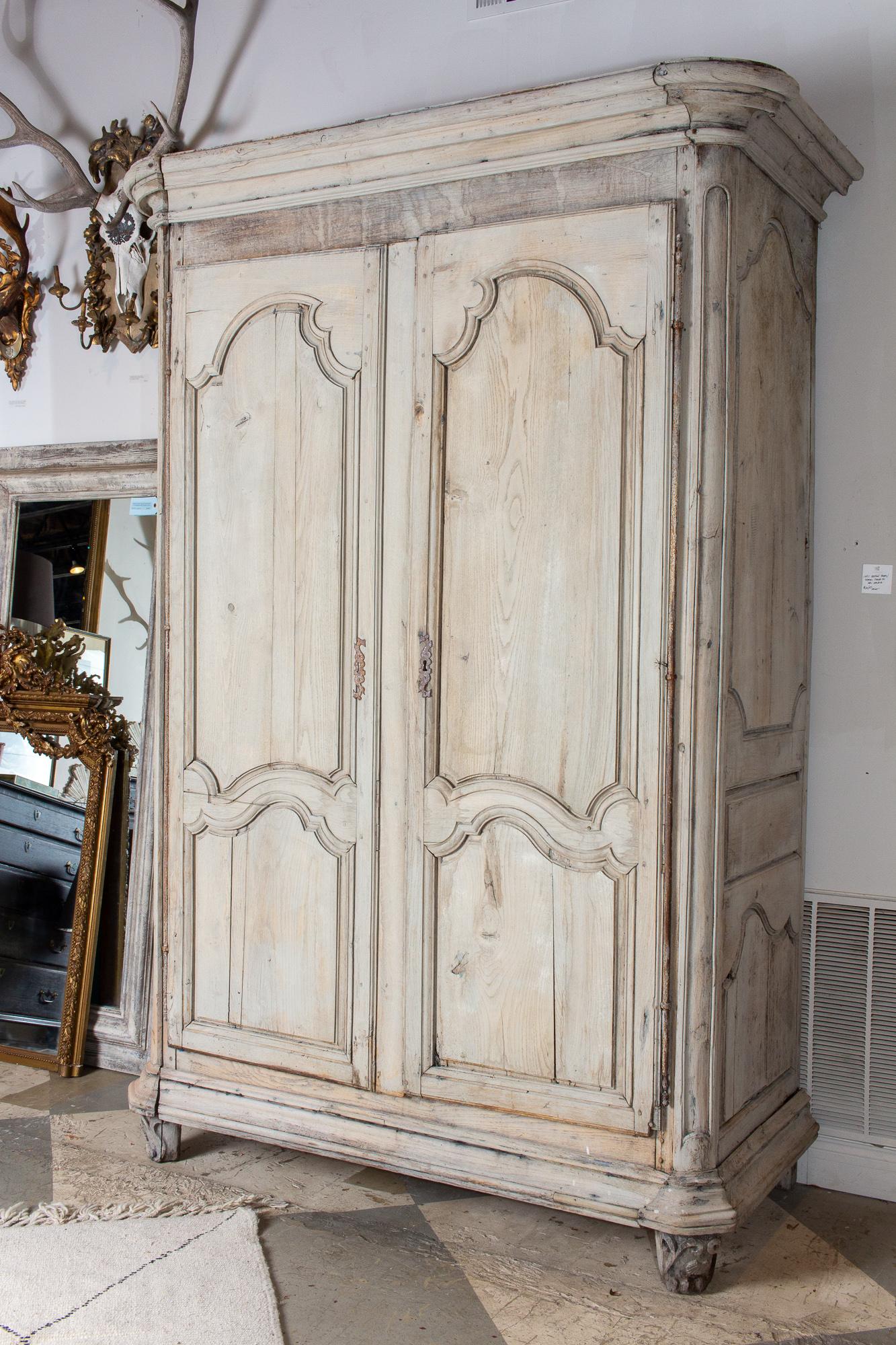 Large Antique French Oak Armoire in Greige Wash 1