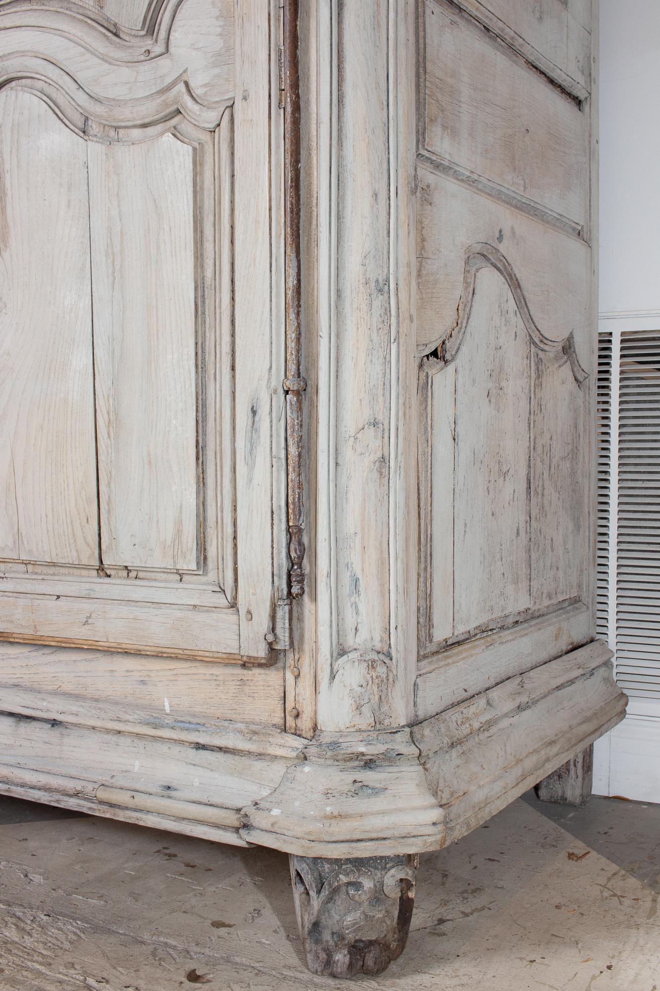 Large Antique French Oak Armoire in Greige Wash 3