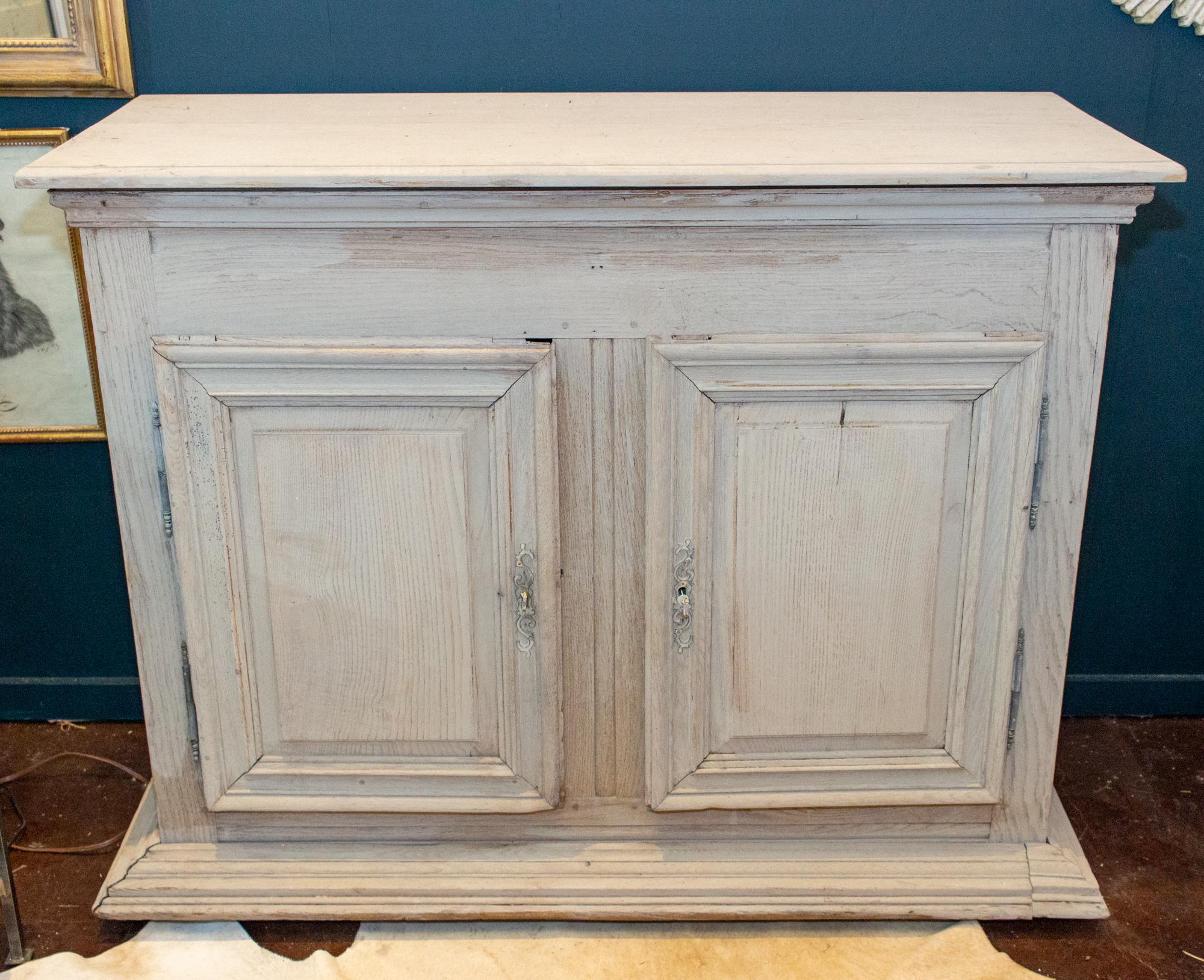 Hand-Painted Large Antique French Oak Buffet in Greige Wash Finish  For Sale