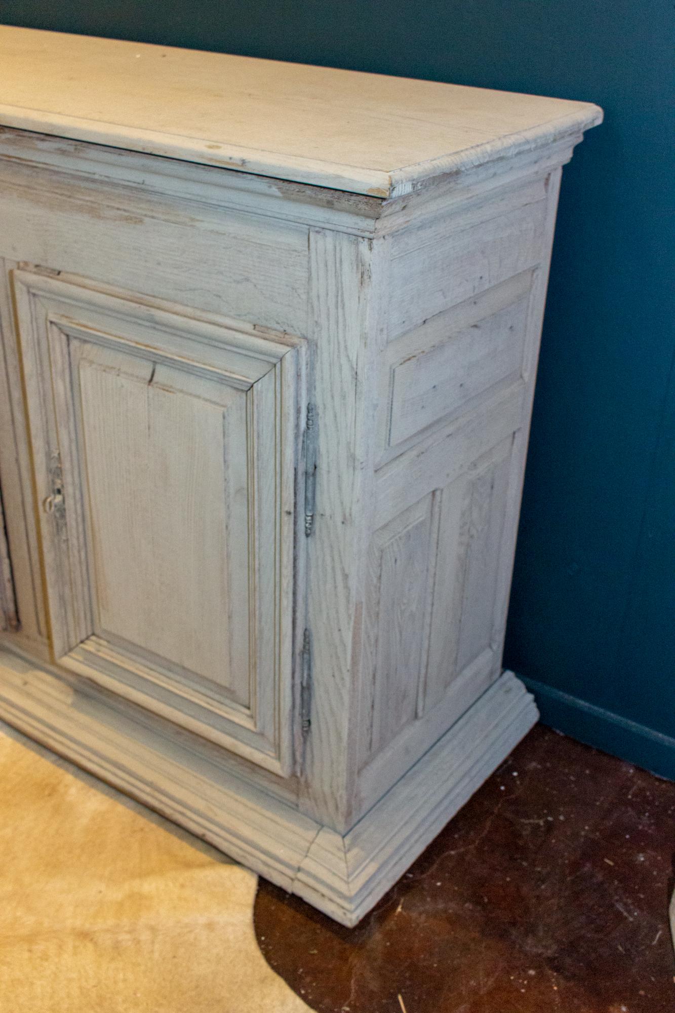 Large Antique French Oak Buffet in Greige Wash Finish  In Good Condition For Sale In Houston, TX