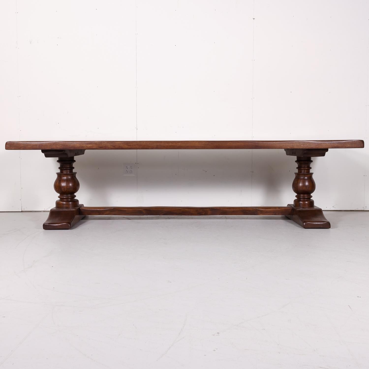 Large Antique French Oak Monastery Trestle Dining Table In Good Condition In Birmingham, AL