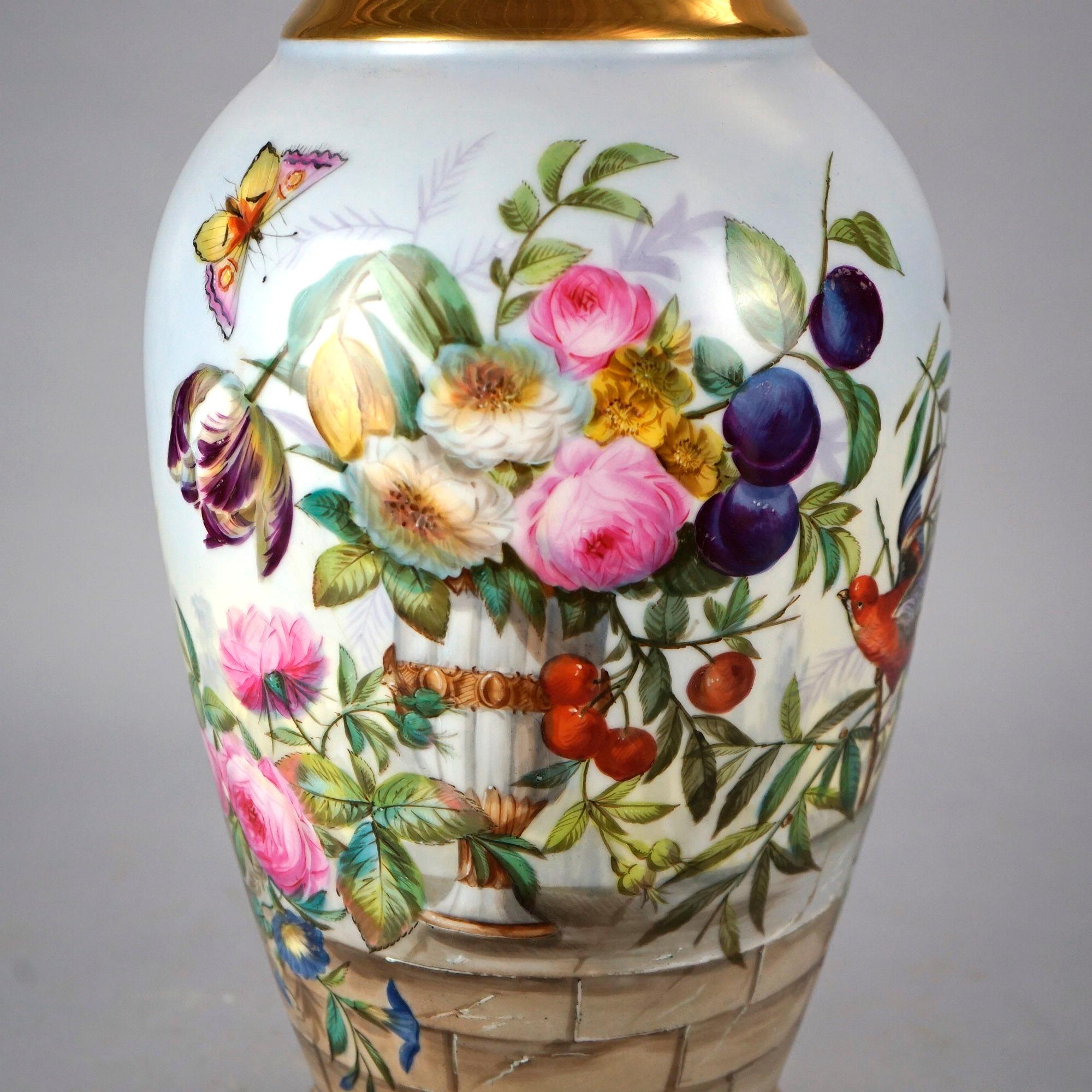Large Antique French Old Paris Hand Painted Floral & Gilt Porcelain Vase 19th C 6
