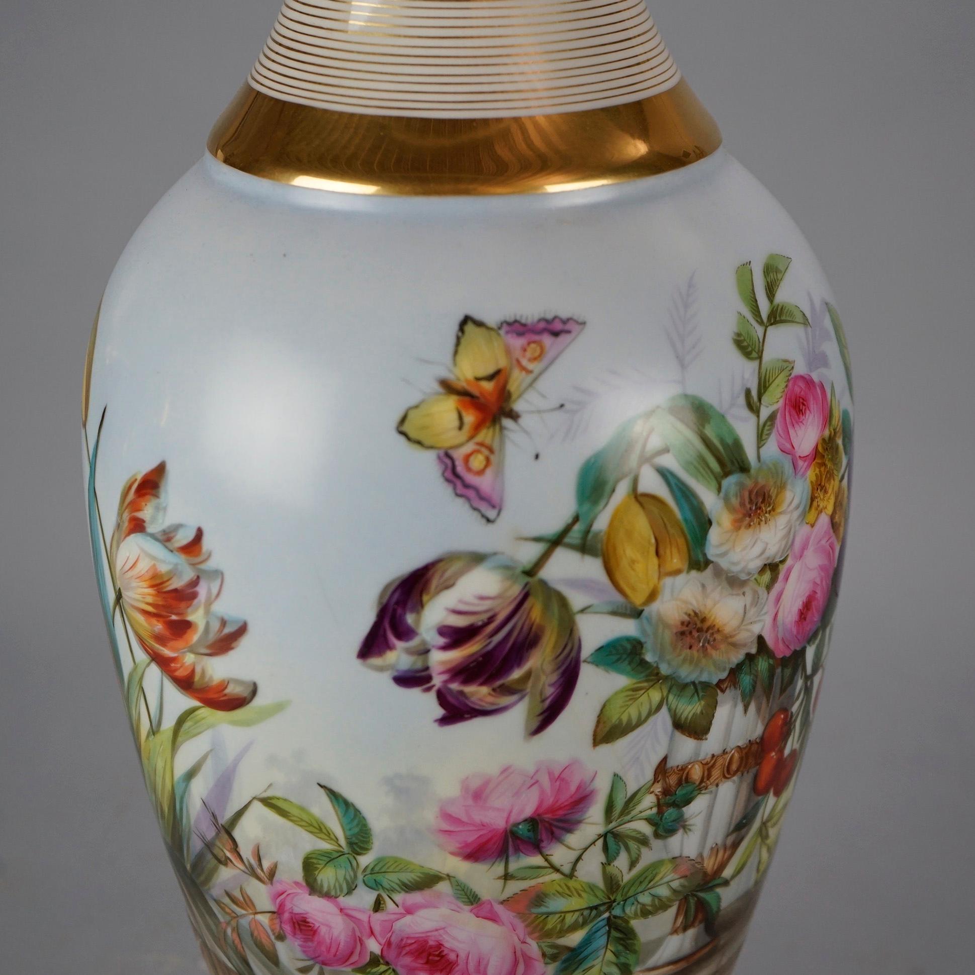 Large Antique French Old Paris Hand Painted Floral & Gilt Porcelain Vase 19th C 7