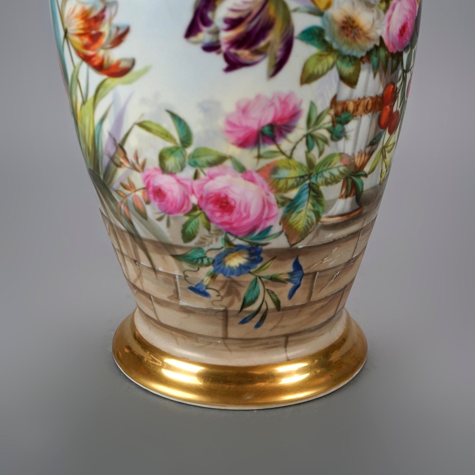 Large Antique French Old Paris Hand Painted Floral & Gilt Porcelain Vase 19th C 8