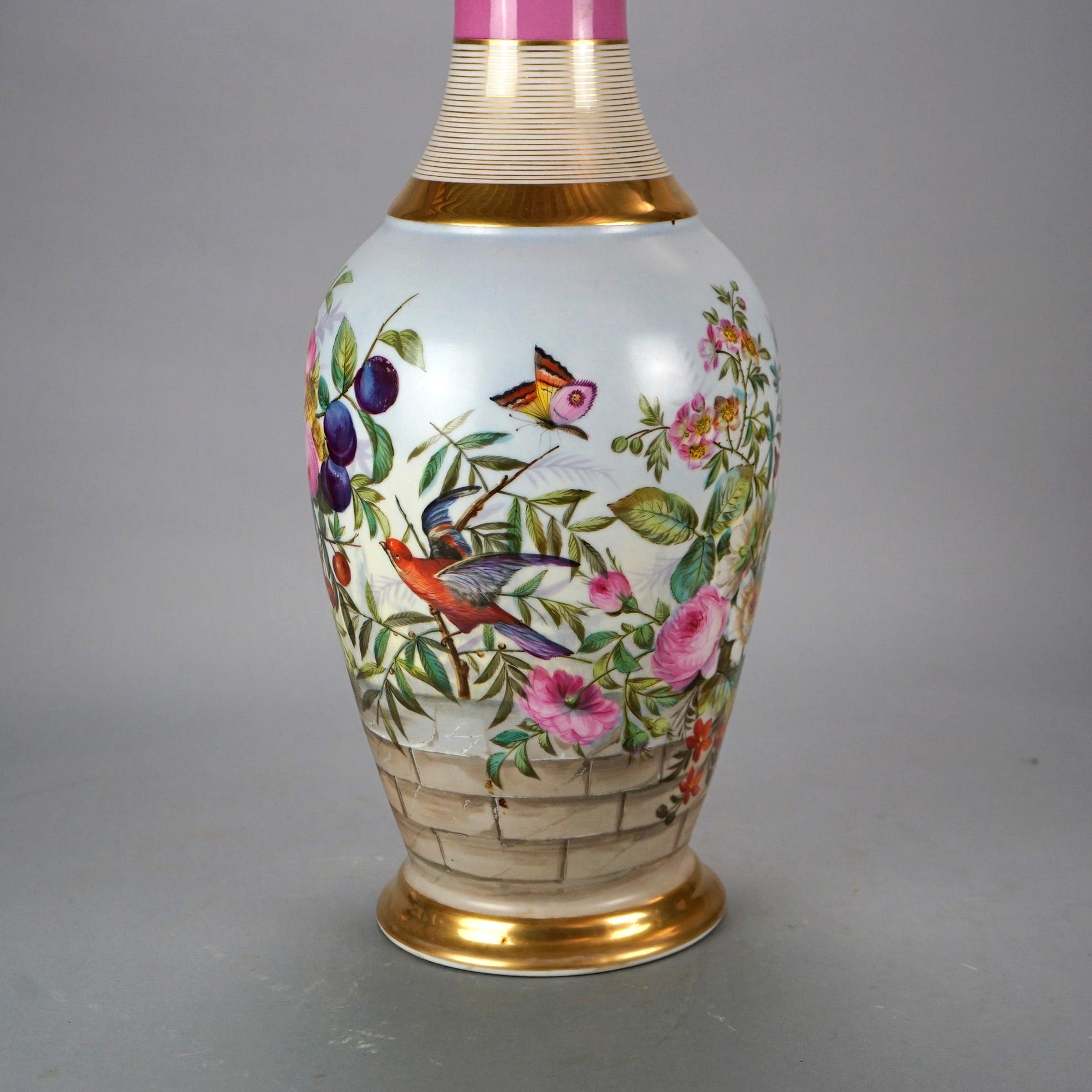 Large Antique French Old Paris Hand Painted Floral & Gilt Porcelain Vase 19th C 2