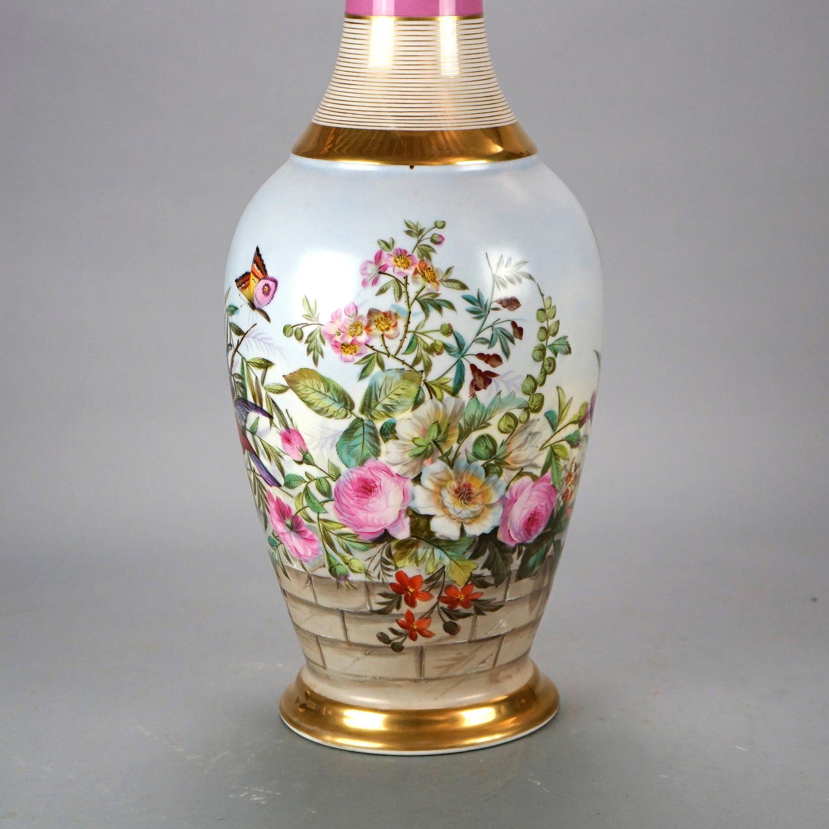 Large Antique French Old Paris Hand Painted Floral & Gilt Porcelain Vase 19th C 3