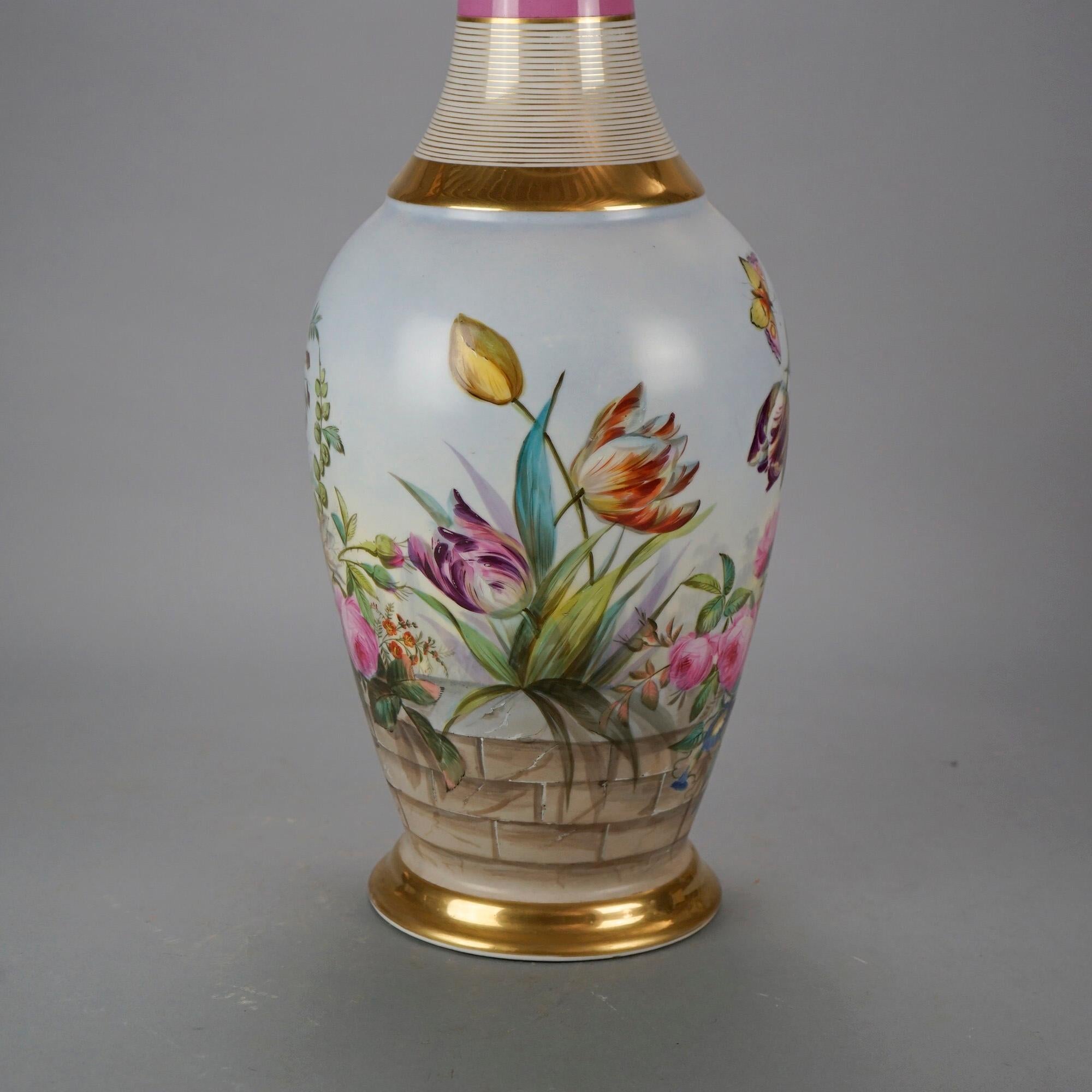Large Antique French Old Paris Hand Painted Floral & Gilt Porcelain Vase 19th C 4