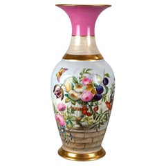 Large Antique French Old Paris Hand Painted Floral & Gilt Porcelain Vase 19th C