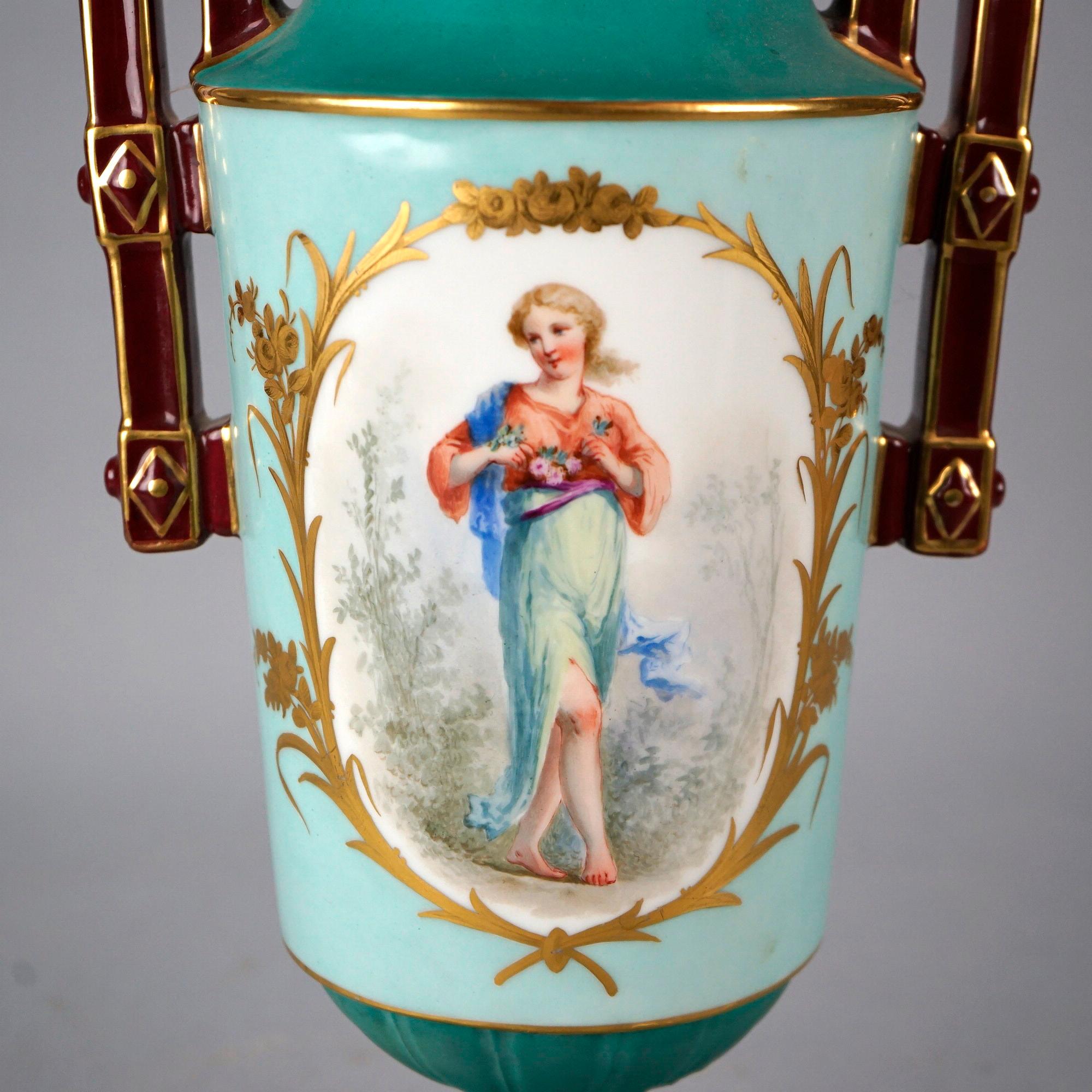 Large Antique French Old Paris Porcelain Hand Painted & Gilt Portrait Vase 19thC 1