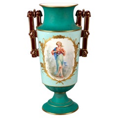 Large Antique French Old Paris Porcelain Hand Painted & Gilt Portrait Vase 19thC