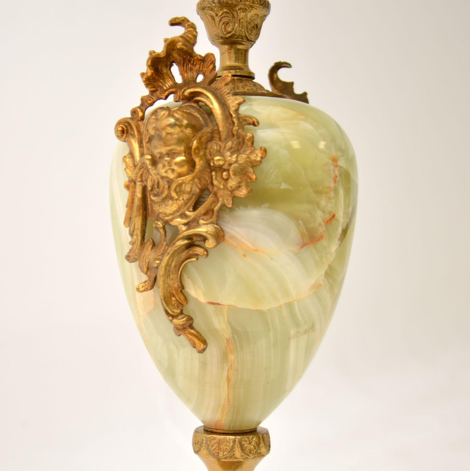 Large Antique French Onyx & Gilt Metal Table Lamp For Sale 1