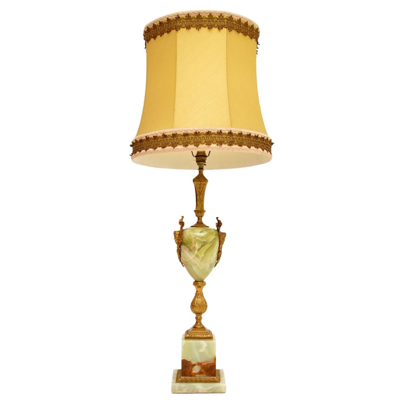 Large Antique French Onyx & Gilt Metal Table Lamp For Sale