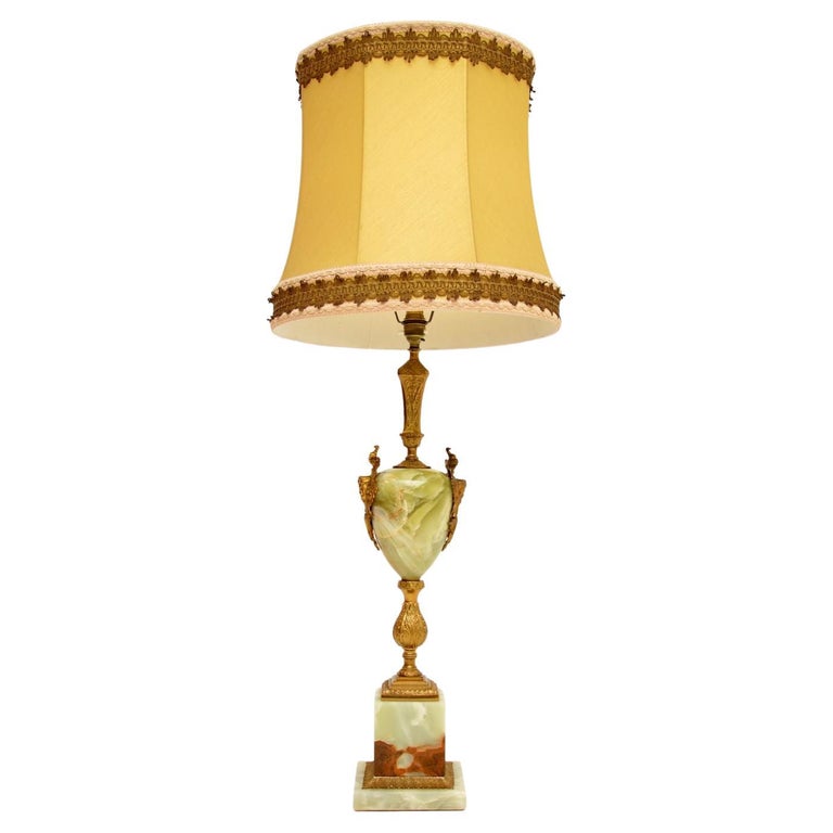 Large Antique French Onyx and Gilt Metal Table Lamp For Sale at 1stDibs