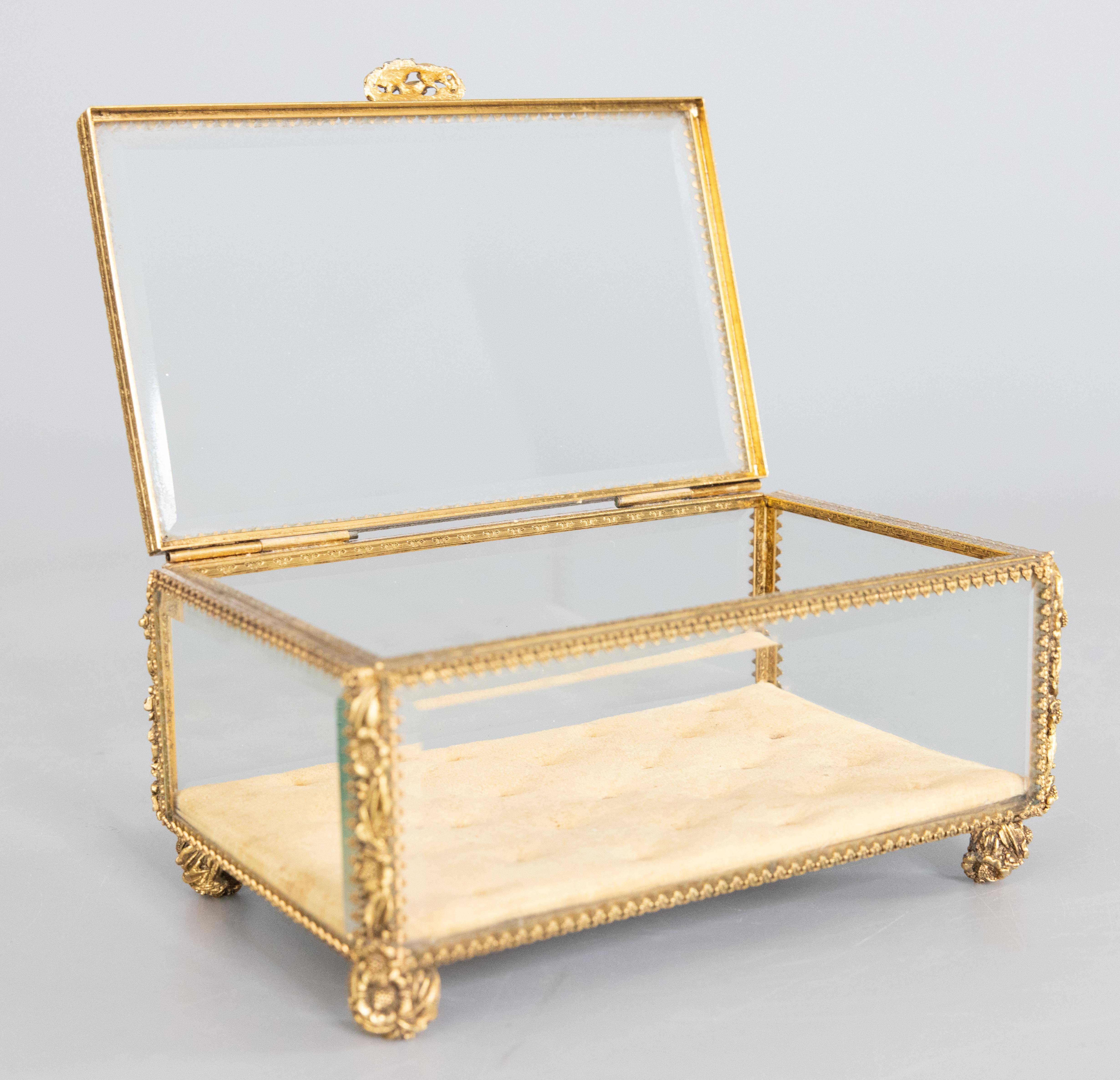 Large Antique French Ormolu Beveled Glass Jewelry Casket or Dresser Box 1