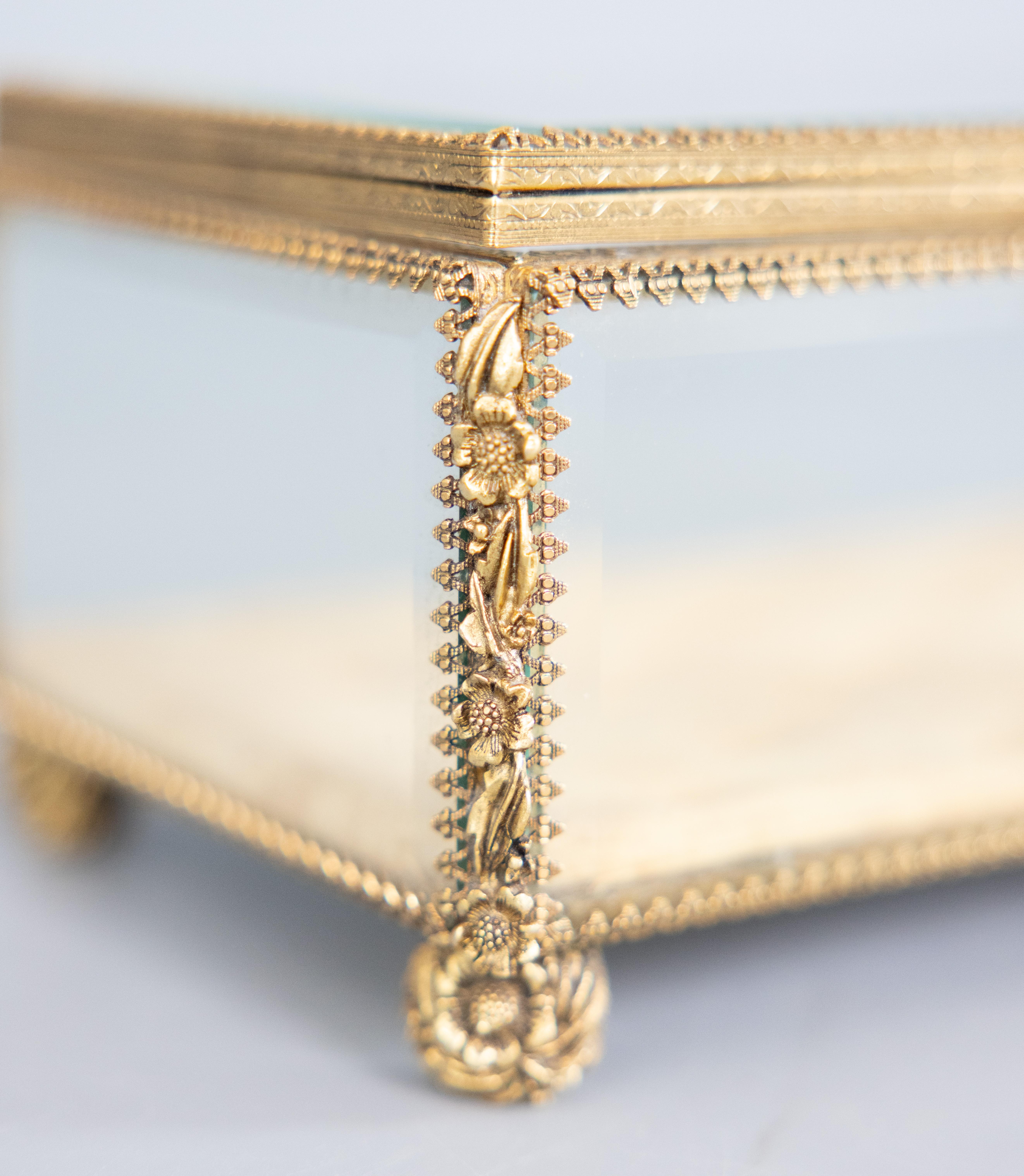 Large Antique French Ormolu Beveled Glass Jewelry Casket or Dresser Box 2