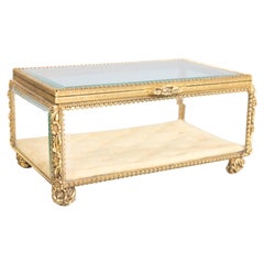 Large Antique French Ormolu Beveled Glass Jewelry Casket or Dresser Box
