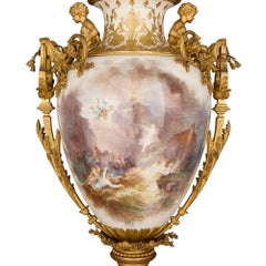 Large Antique French Ormolu Mounted Porcelain Vase