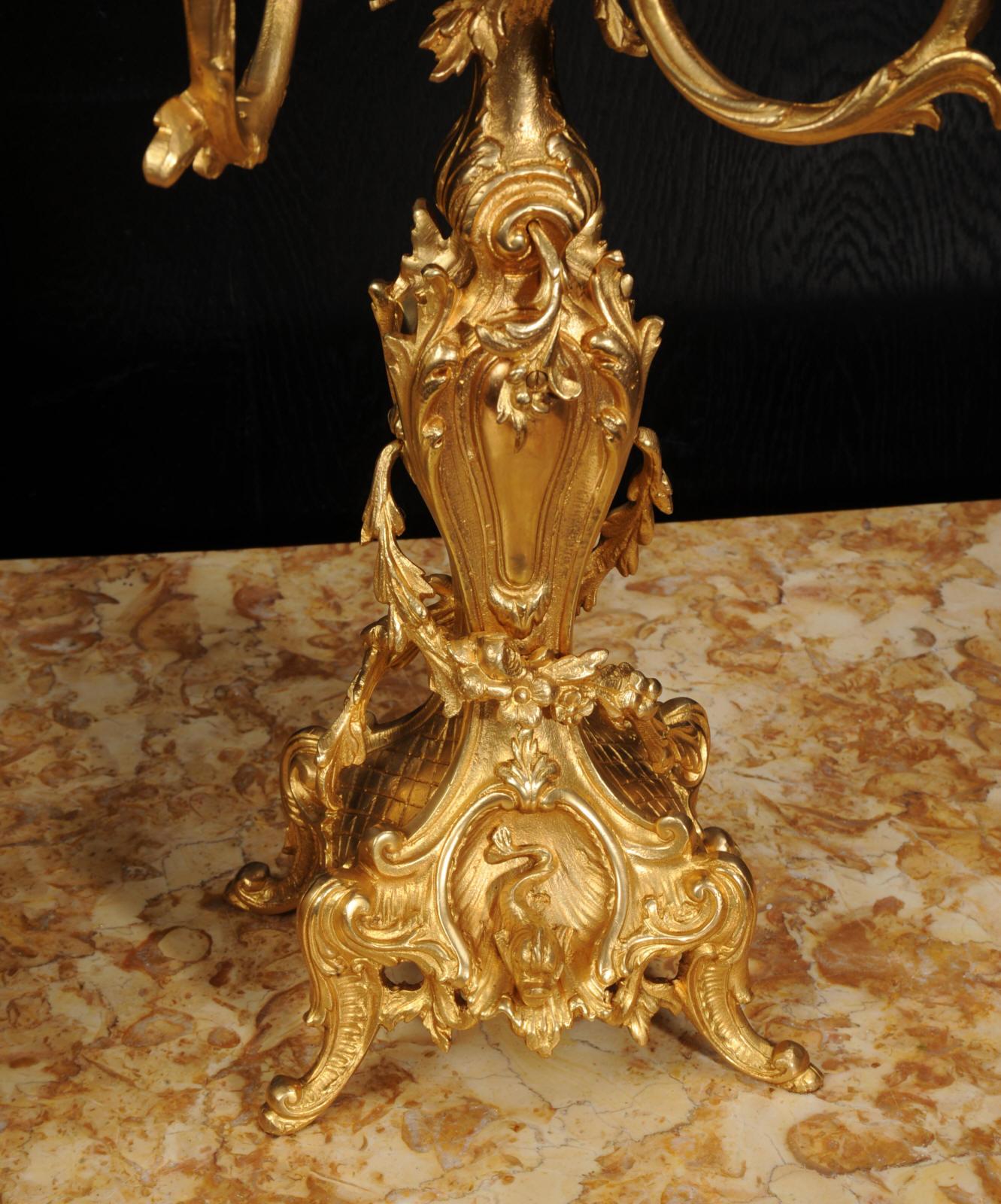 Large Antique French Ormolu Rococo Clock Set, Dolphins For Sale 11