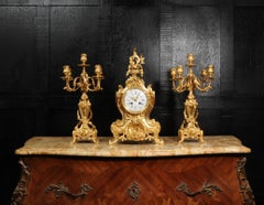 Large Antique French Ormolu Rococo Clock Set, Dolphins