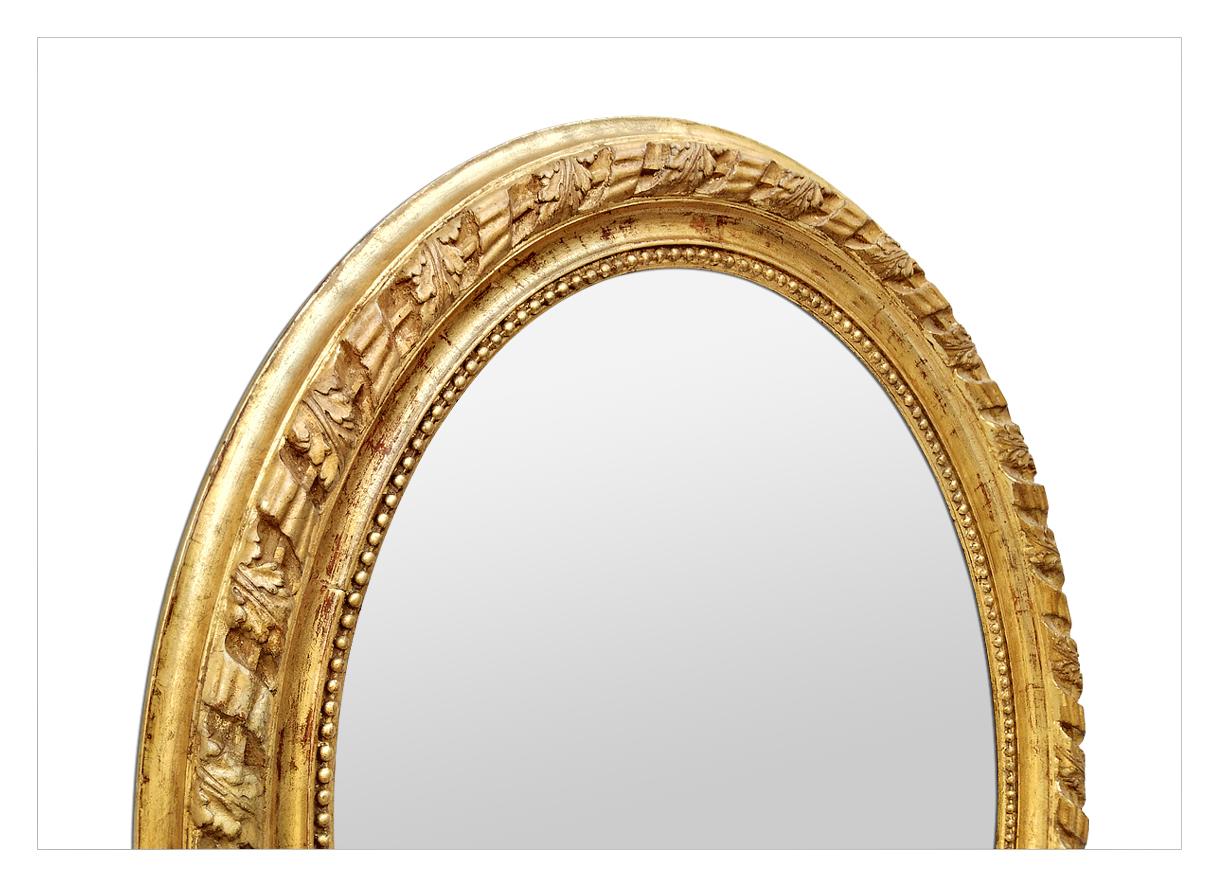 Mid-19th Century Large Antique French Oval Giltwood Mirror, Napoleon III Style, circa 1860