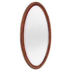 Large Antique French Oval Mirror, Wood Decor, Art Deco Period, circa 1926