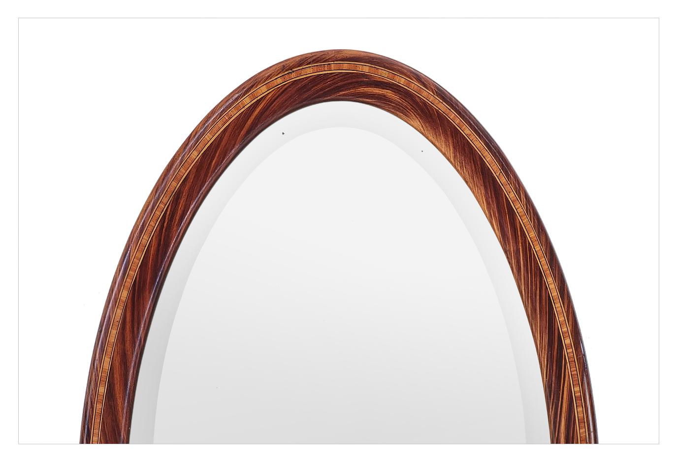Painted Large Antique French Oval Mirror, Wood Decor, Art Deco Period, circa 1926 For Sale