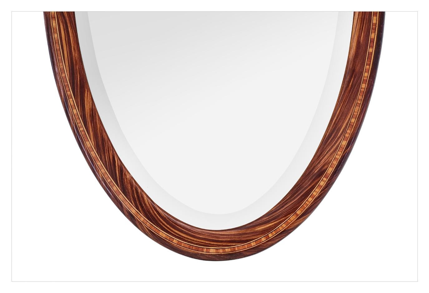 Early 20th Century Large Antique French Oval Mirror, Wood Decor, Art Deco Period, circa 1926 For Sale