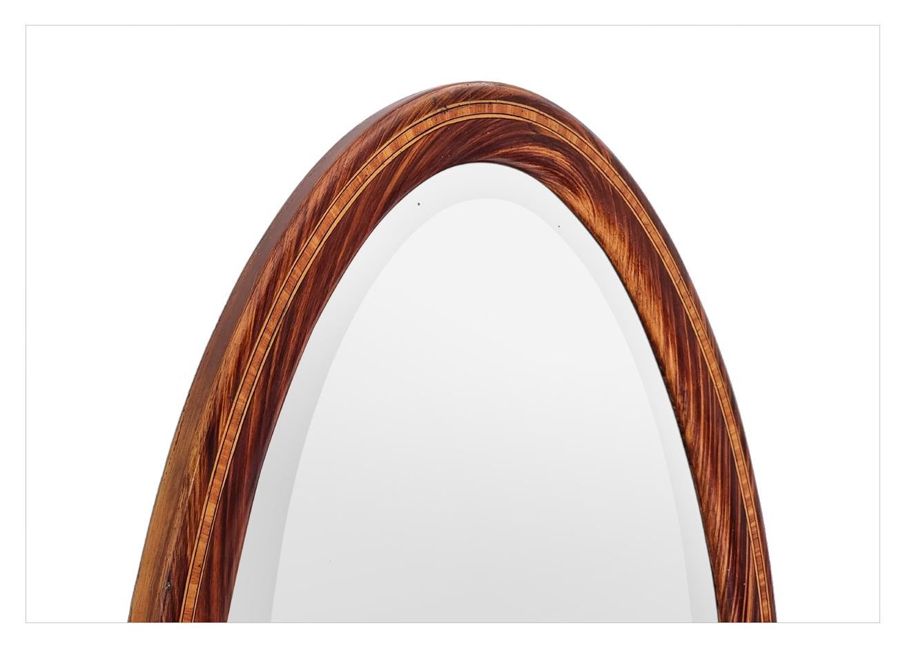 Large Antique French Oval Mirror, Wood Decor, Art Deco Period, circa 1926 For Sale 3