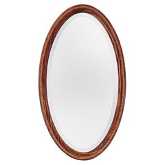 Large Antique French Oval Mirror, Wood Decor, Art Deco Period, circa 1926