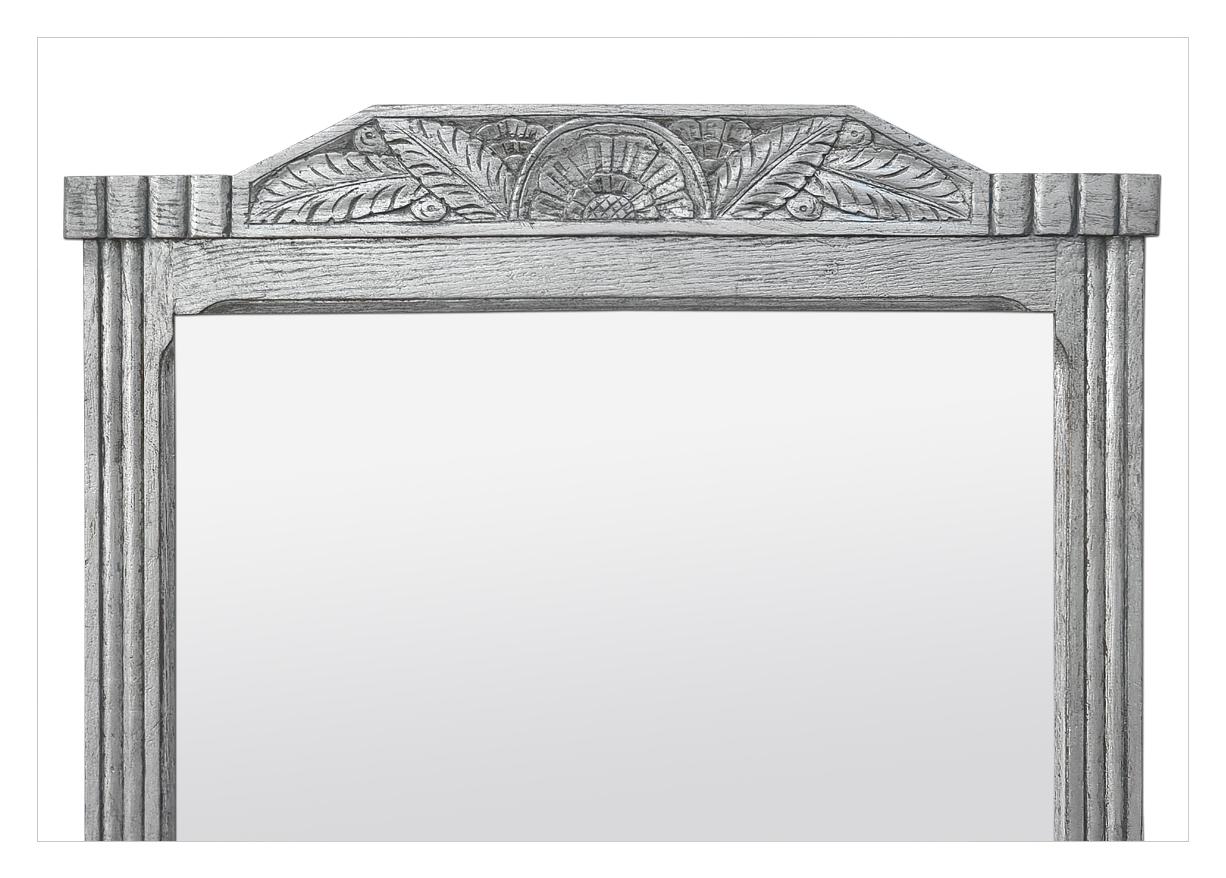 Gilt Large Antique French Overmantel Mirror, Silvered Carved Oak Wood, circa 1940 For Sale