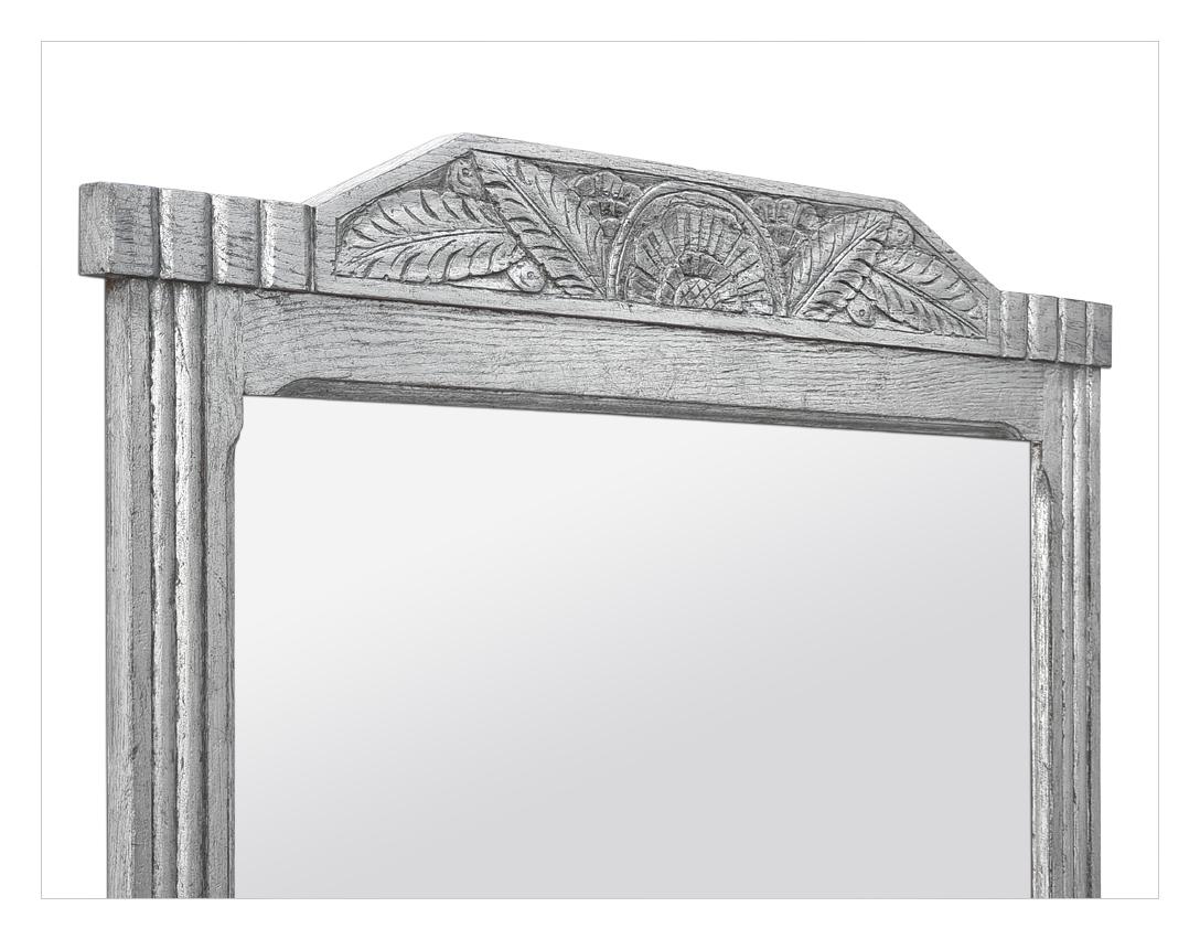 Large Antique French Overmantel Mirror, Silvered Carved Oak Wood, circa 1940 For Sale 2