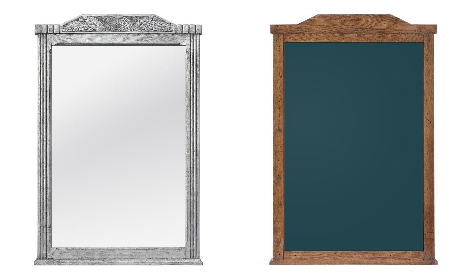 Large Antique French Overmantel Mirror, Silvered Carved Oak Wood, circa 1940 For Sale 3