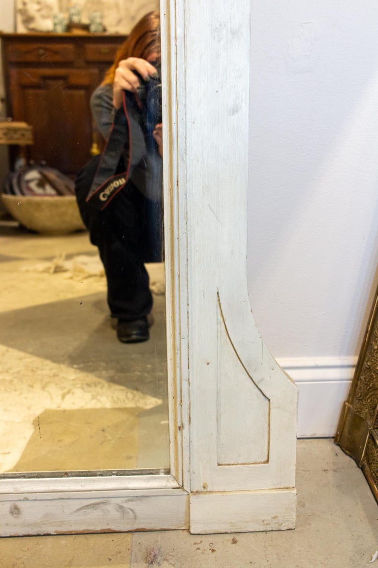 Large Antique French Painted Floor Mirror in Antiqued White at 1stDibs
