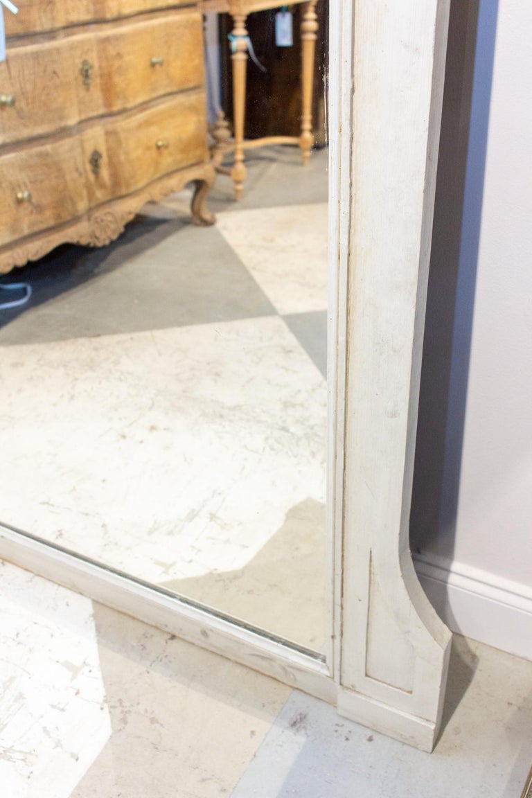 Large Antique French Painted Floor Mirror in Antiqued White at 1stDibs