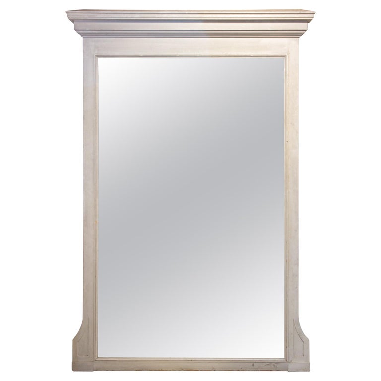 Large Antique French Painted Floor Mirror in Antiqued White at 1stDibs