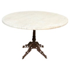 Gran Mesa Bistro Parisina Antique French con Base de Hierro y Tapa de Mármol