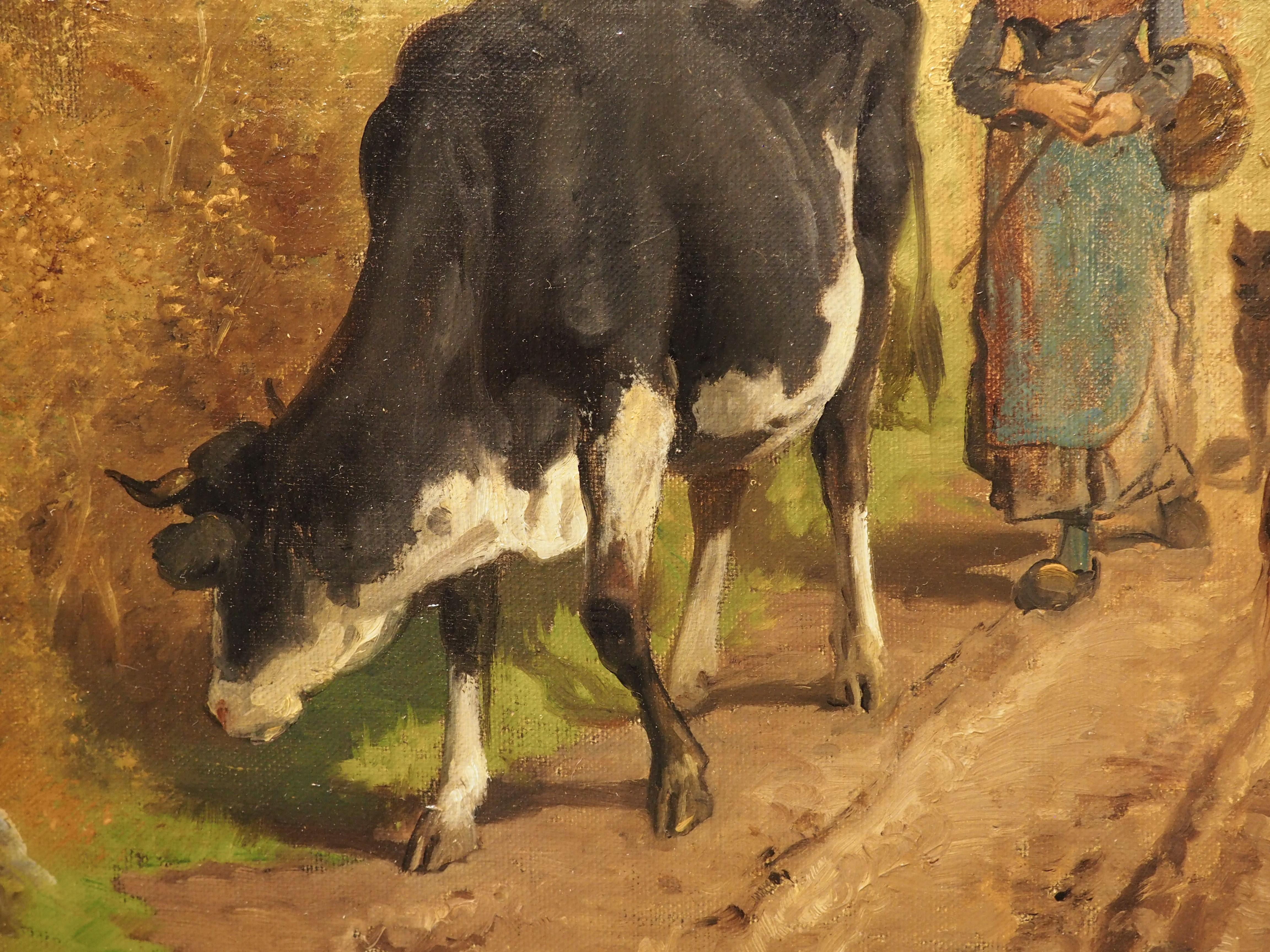 Grande peinture à l'huile pastorale française ancienne de Theodore Levigne, 1883 en vente 9