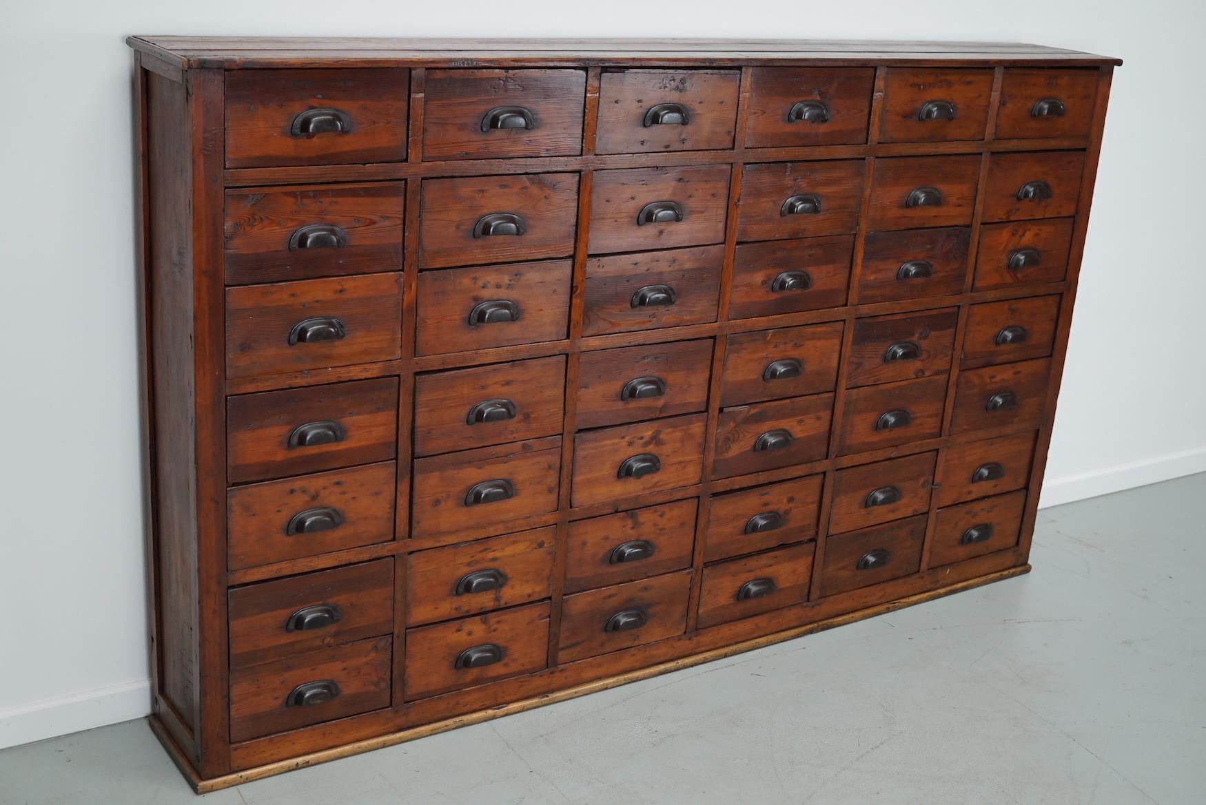 Large Antique French Pine Apothecary Cabinet, Early 20th Century In Good Condition For Sale In Nijmegen, NL