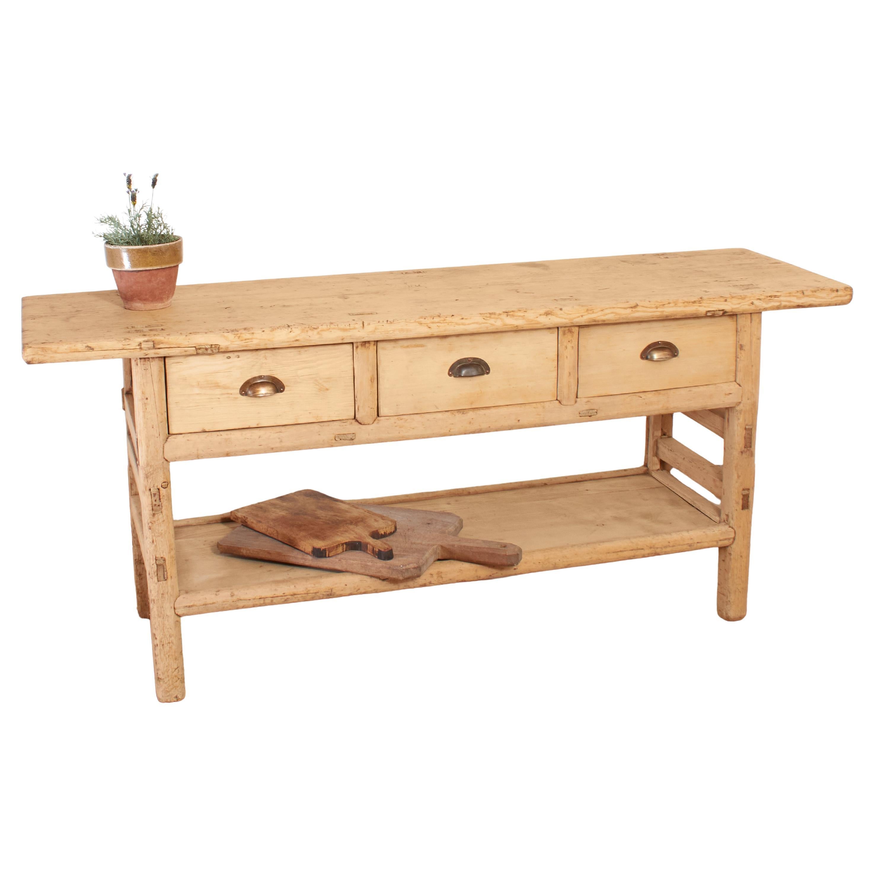 Large Antique French Pine Rustic Farmhouse Kitchen Dresser Console Island