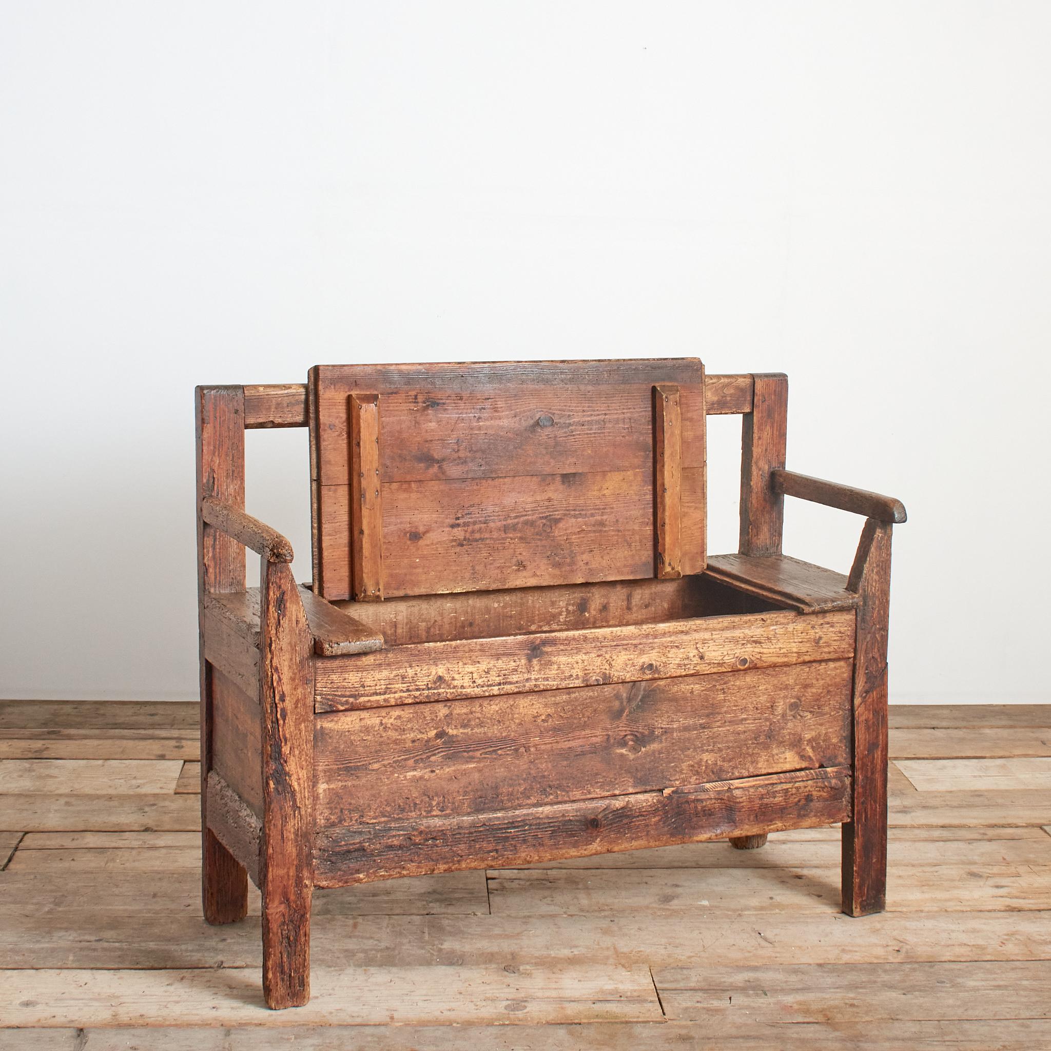 Grand banc ancien en pin français rustique Farmhouse Kitchen Hallway Settle Bench en vente 3